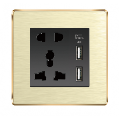 Multifunctional International Wall Socket standard brushed chrome  with 2 USB Charger